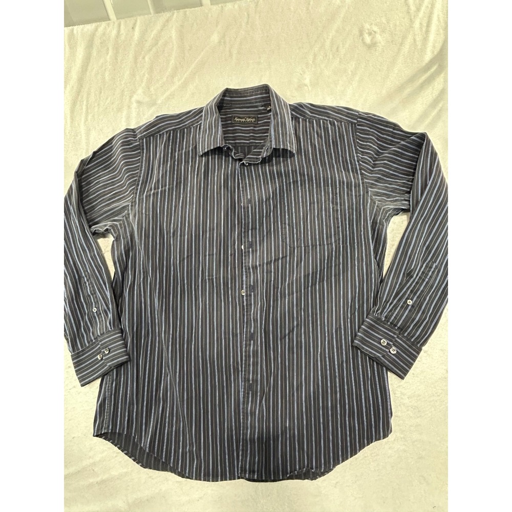 Kenneth Roberts Platinum Mens XL Button Down Shirt Long Sleeve Stripe Blue Black